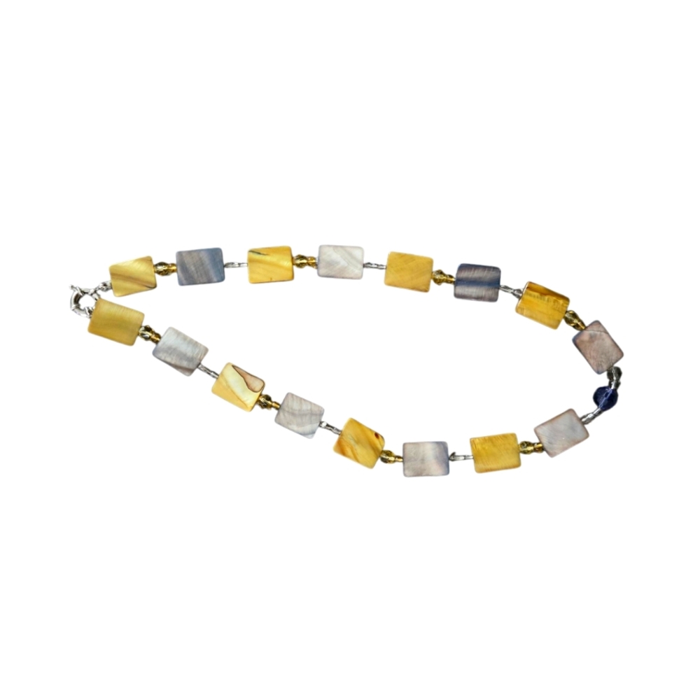 Elegant Yellow and Gray/Bronze Beaded Necklace